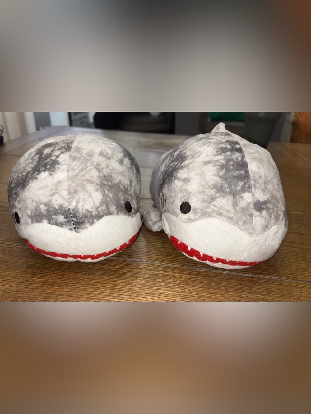 Gray Plush Shark Kids Slippers